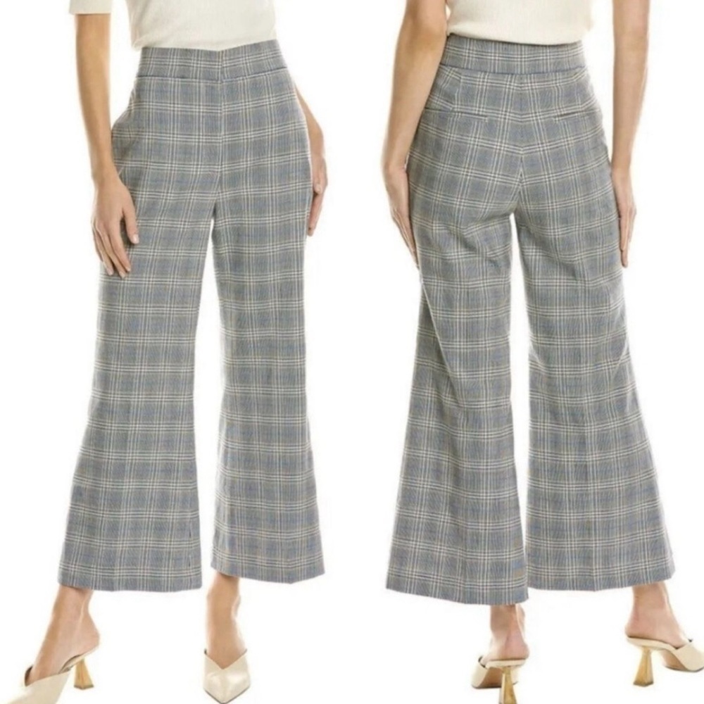Rebecca Taylor Wool Blend Checkered Cropped Fit & Flare Trouser Pants Gray 2
